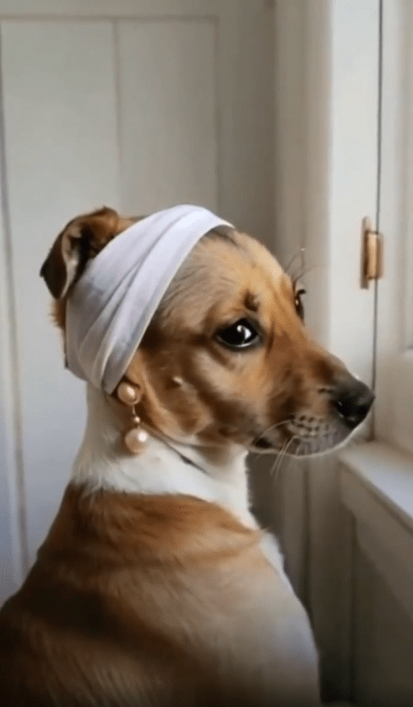 출처 : Reddit / 그윽하게 창밖을 바라보는 듯한 진주 귀걸이를 한 강아지