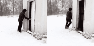 눈 오는 날의 깜찍한 오리들의 외출과 복귀